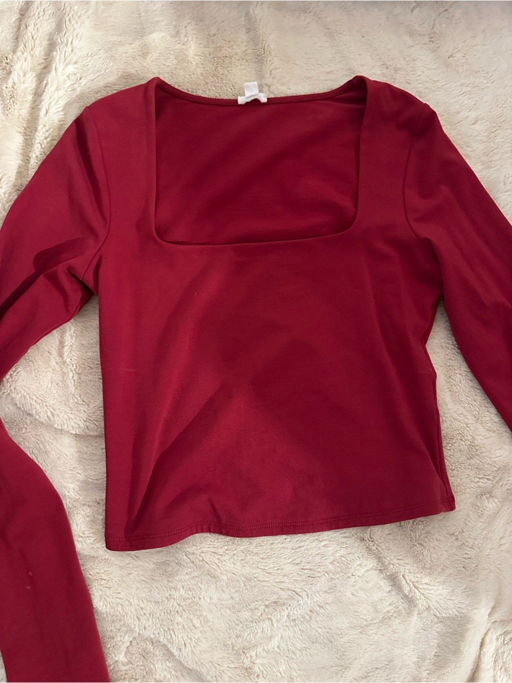 Garage Square-Neck Long Sleeve Top - Burgundy